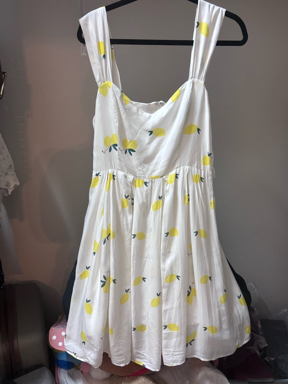 Modcloth White Midi Dress with Yellow Lemon Print and Cream Belt